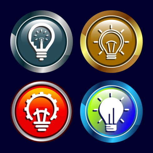 Electric light bulb icon design illustration, Creative idea icon, Button Design Set cover image.