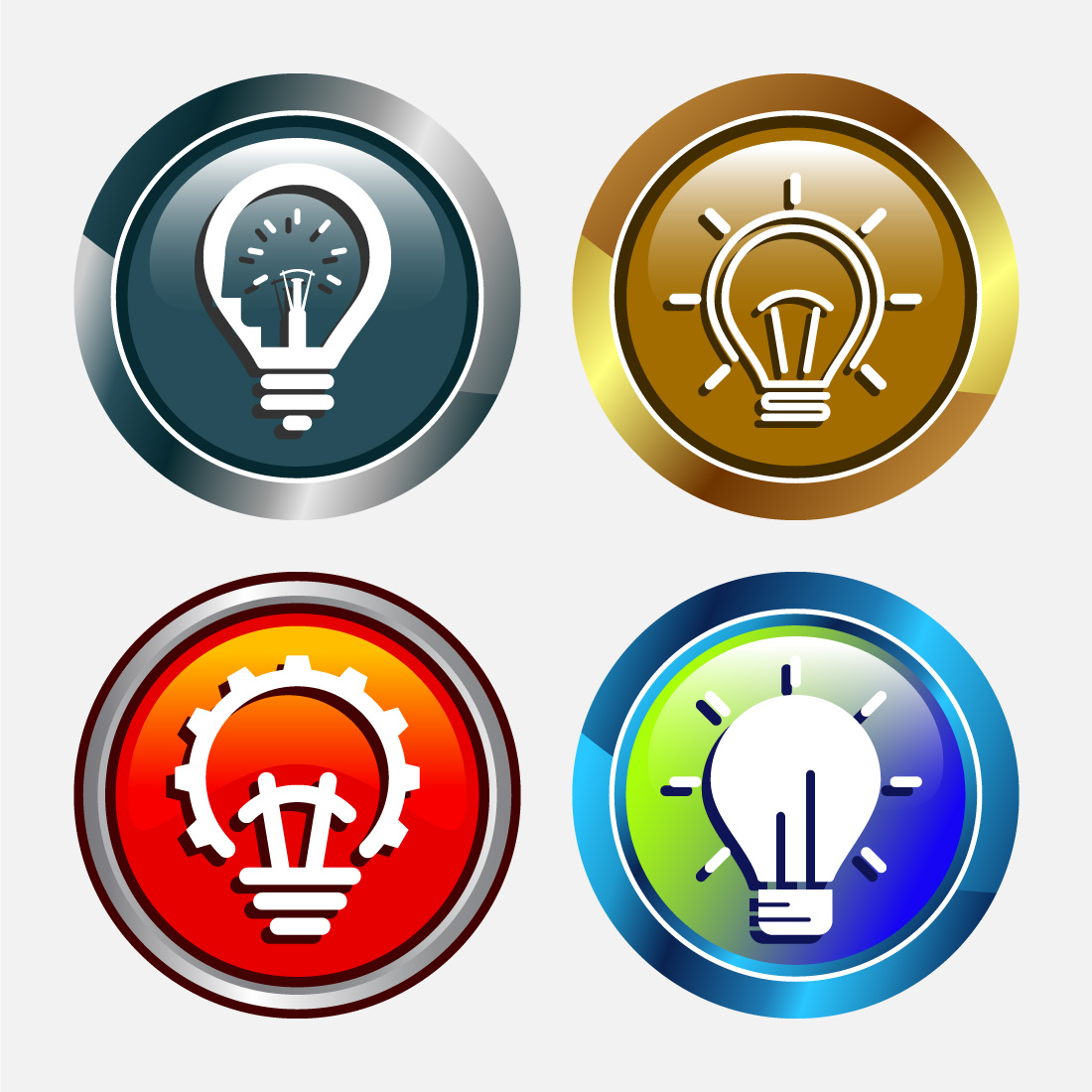 Electric light bulb icon design illustration, Creative idea icon, Button Design Set preview image.