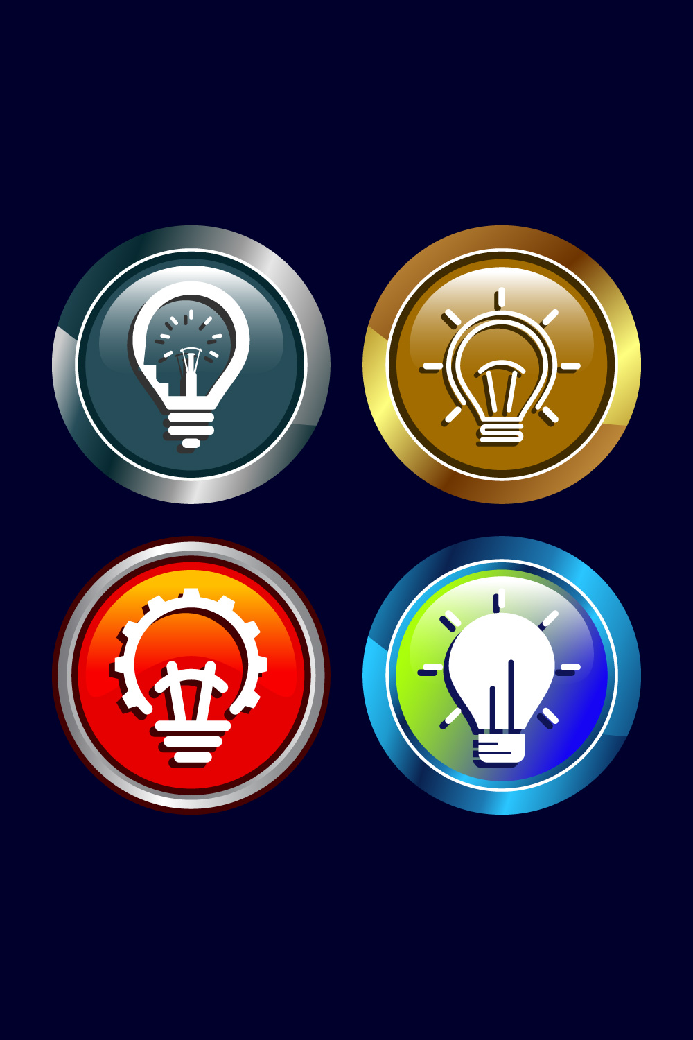 Electric light bulb icon design illustration, Creative idea icon, Button Design Set pinterest preview image.