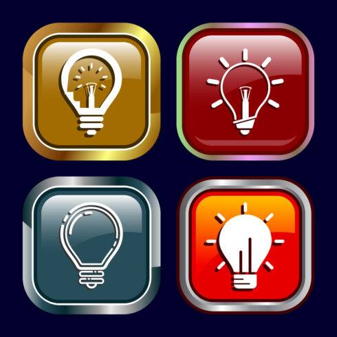 Electric light bulb icon design illustration, Creative idea icon, Button Design Set cover image.