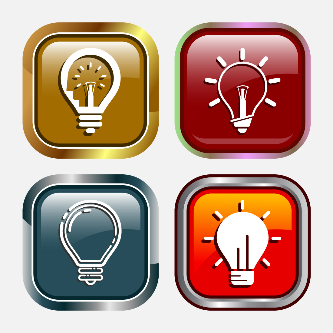 Electric light bulb icon design illustration, Creative idea icon, Button Design Set preview image.