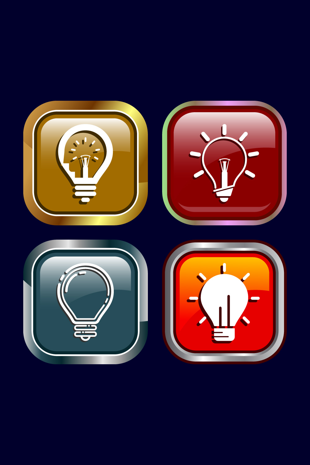 Electric light bulb icon design illustration, Creative idea icon, Button Design Set pinterest preview image.