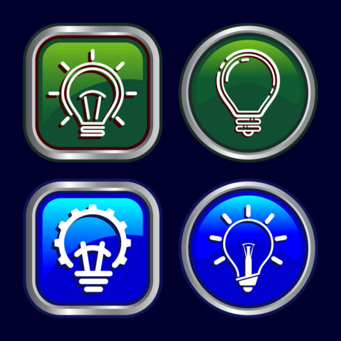 Electric light bulb icon design illustration, Creative idea icon, Button Design Set cover image.