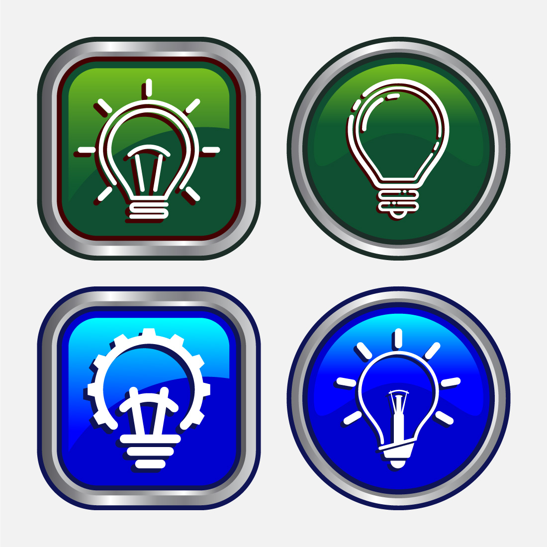 Electric light bulb icon design illustration, Creative idea icon, Button Design Set preview image.