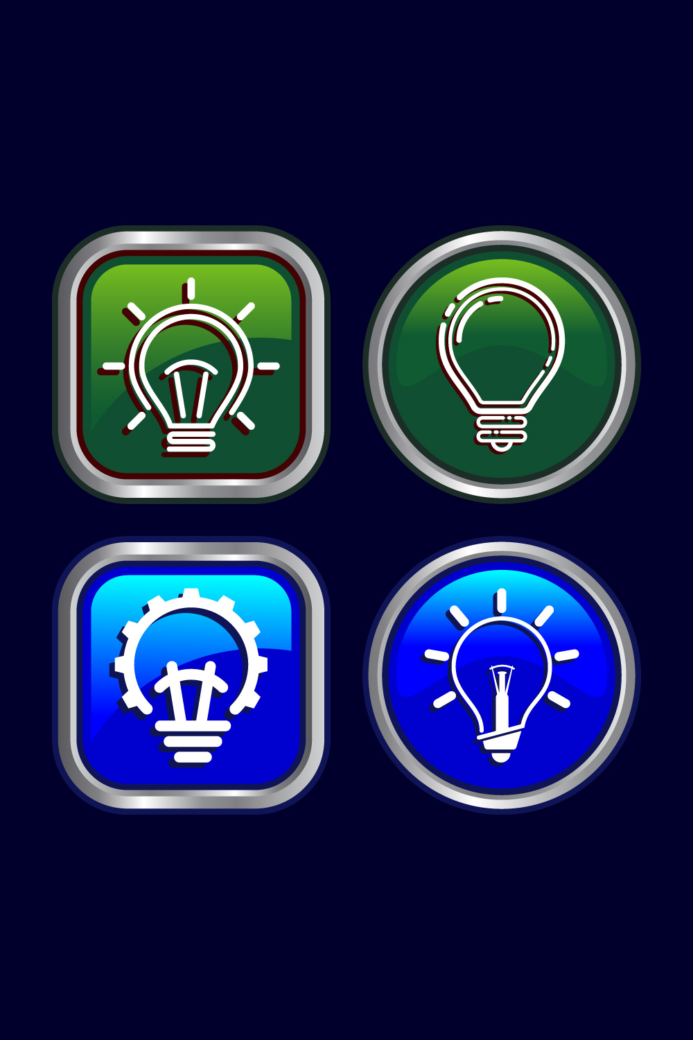 Electric light bulb icon design illustration, Creative idea icon, Button Design Set pinterest preview image.