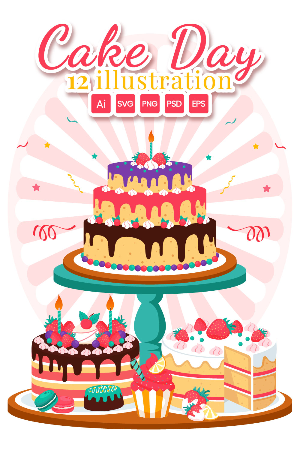 12 National Cake Day Illustration pinterest preview image.