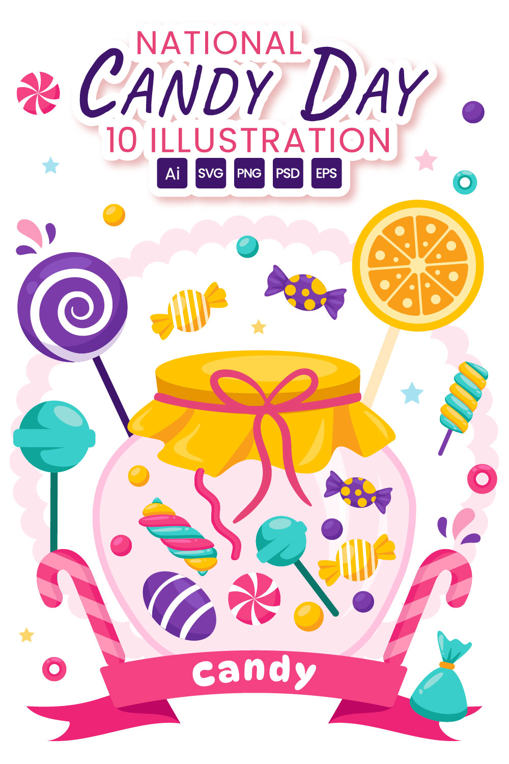 10 National Candy Day Illustration pinterest preview image.