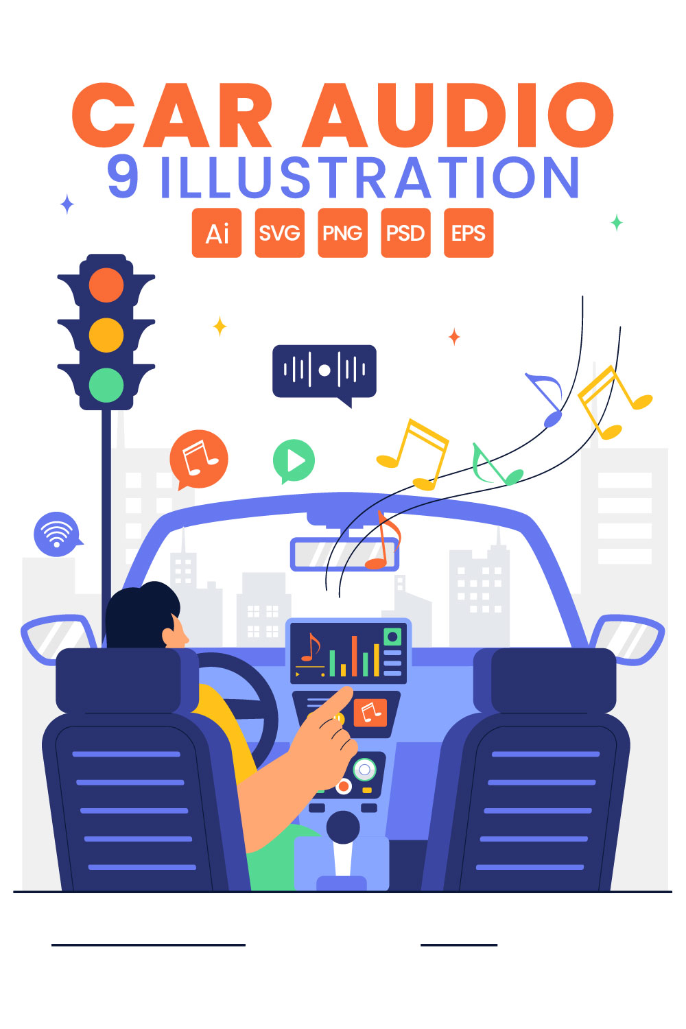 9 Car Audio Vector Illustration pinterest preview image.