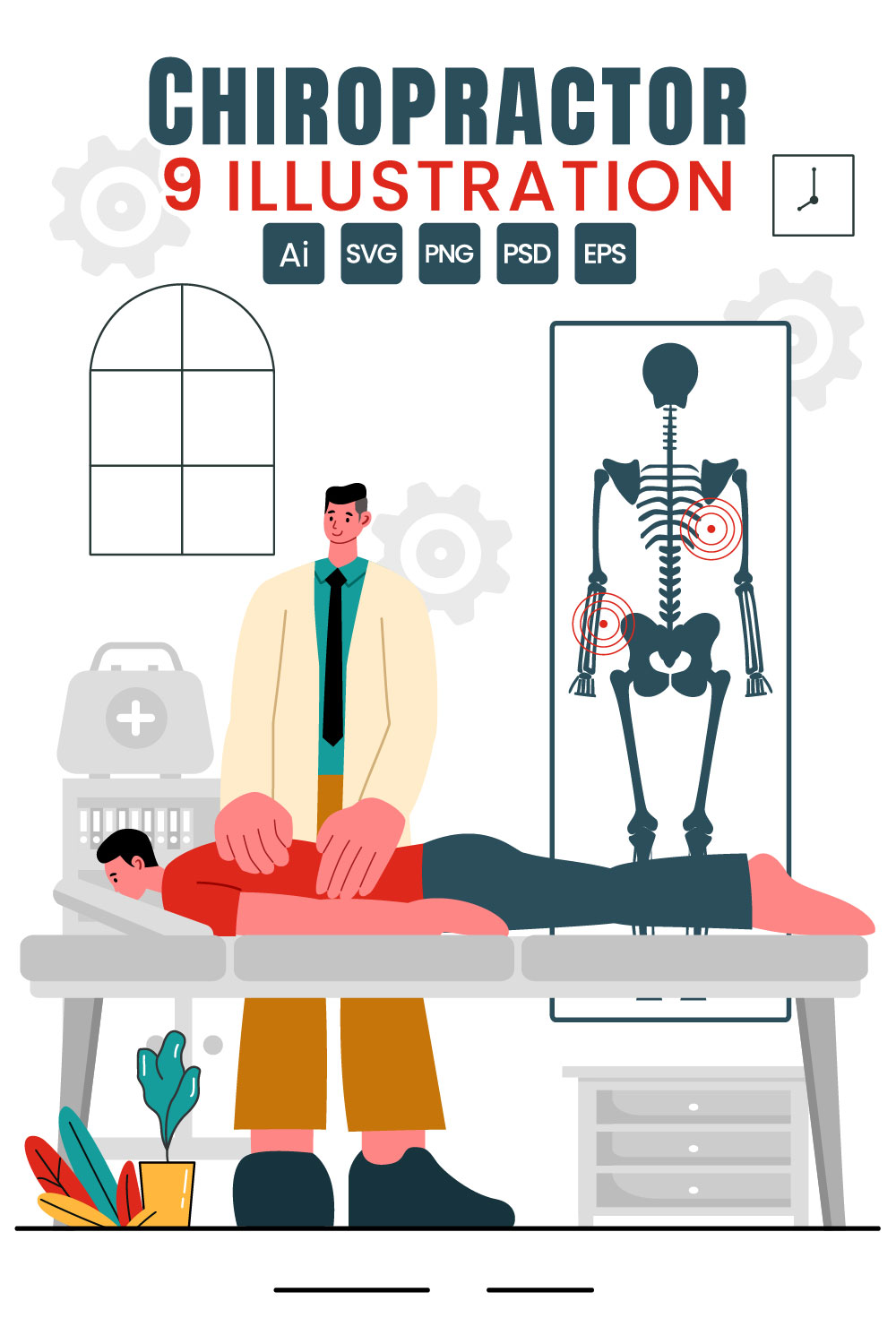 9 Chiropractor Physiotherapy Rehabilitation Illustration pinterest preview image.