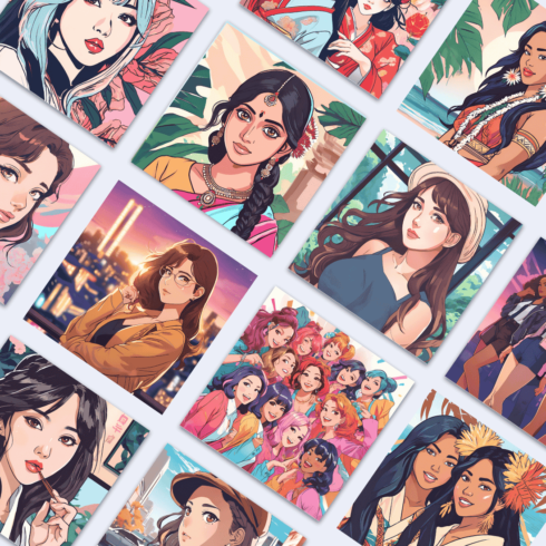 100 Vibrant Illustrated Portrait Collection - Perfect for Modern Decor & Digital Art cover image.