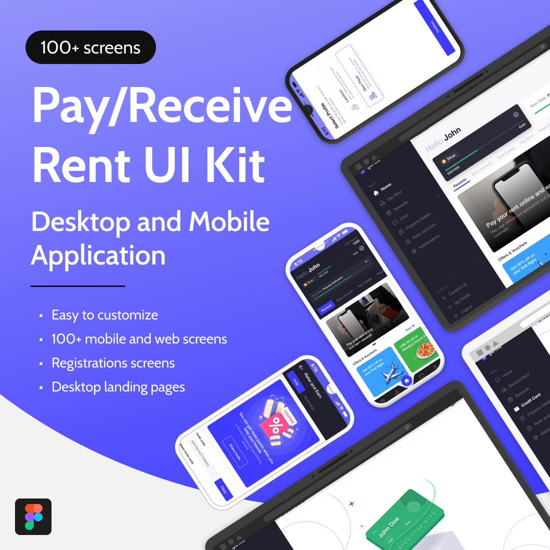 Mobile & Web application - Pay/Receive Rent 0r Landlord UI Kit Figma cover image.