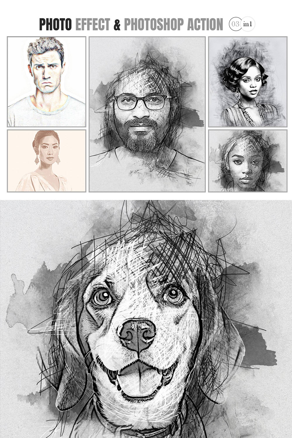 Digital Sketch Photo Effect & Action pinterest preview image.