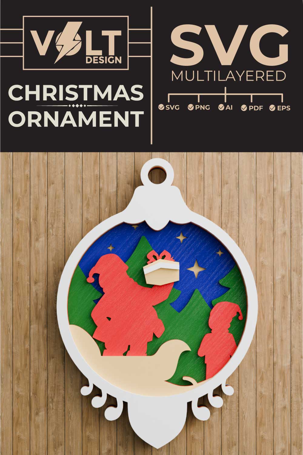 Christmas Ornament 3D SVG Multilayered pinterest preview image.