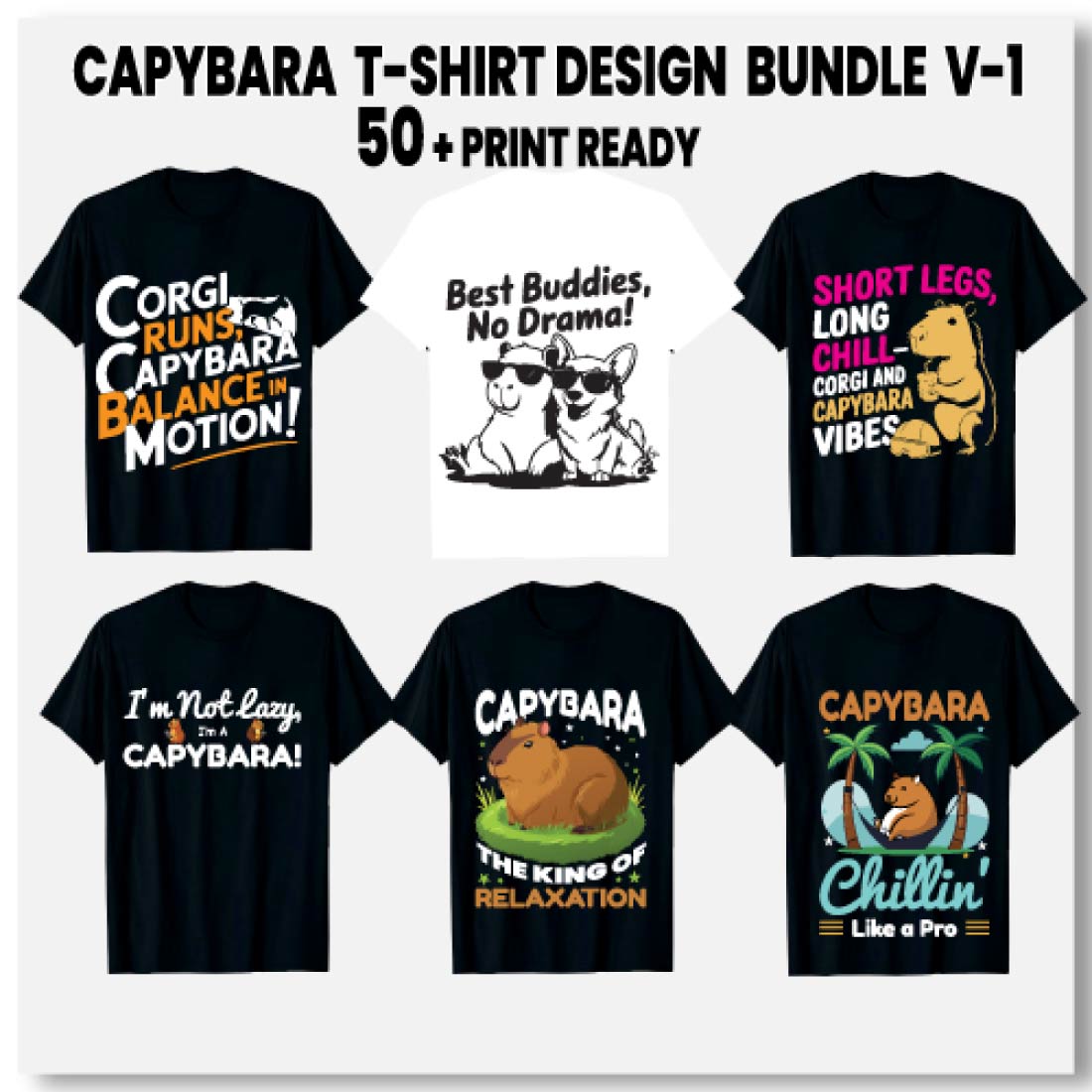 Print Ready Creative Capybara T-shirt 50+ Bundle Design preview image.