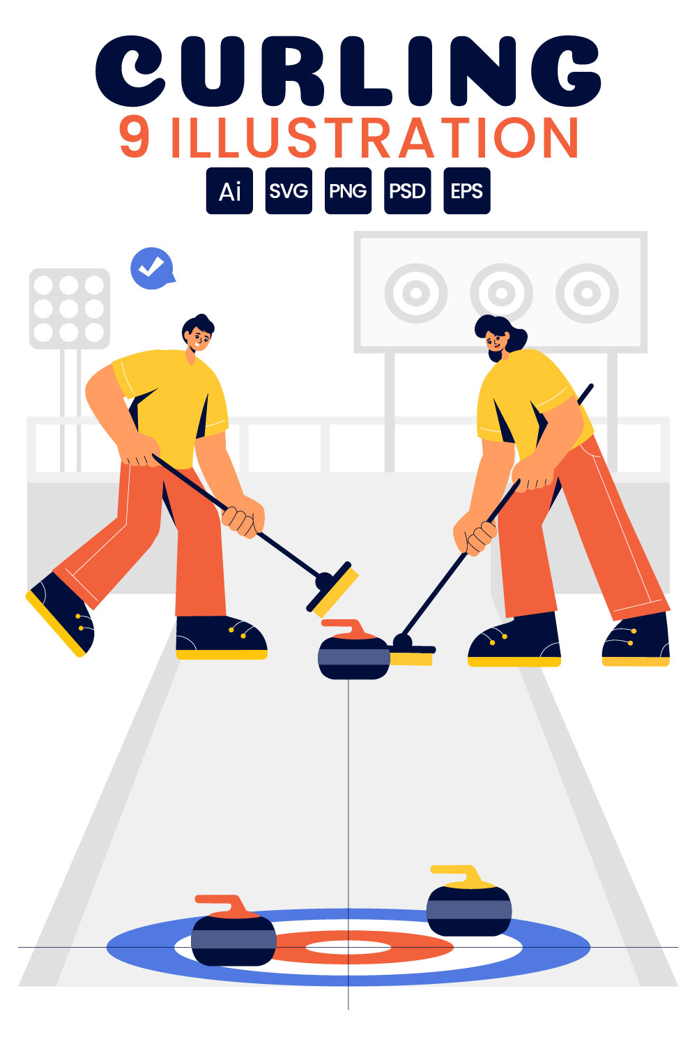 9 Curling Sport Illustration pinterest preview image.