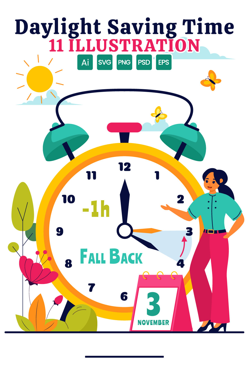 11 Daylight Saving Time Illustration pinterest preview image.