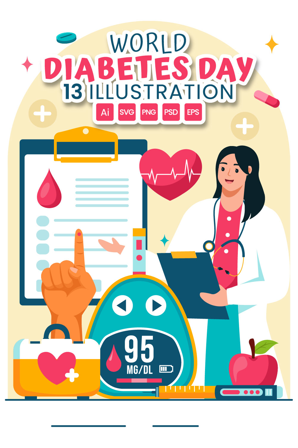 13 World Diabetes Day Illustration pinterest preview image.