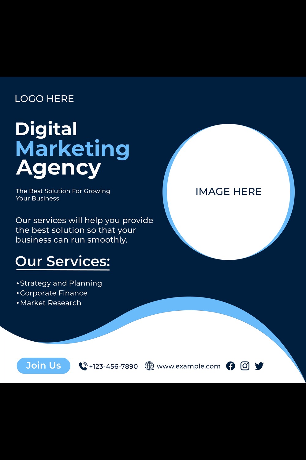 Digital Marketing Agency Social Media Post Template Design pinterest preview image.