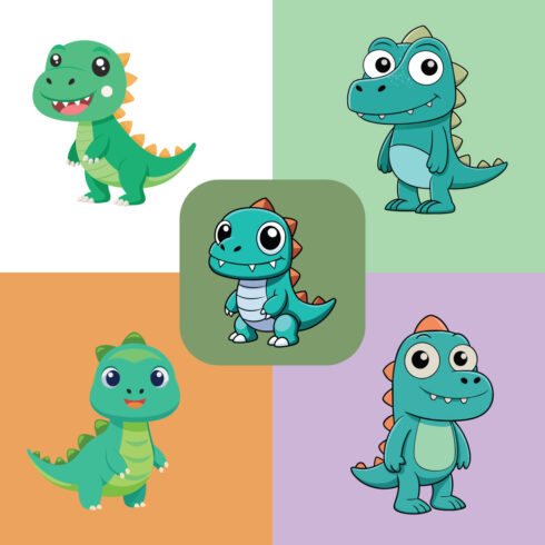 5 Cartoon Dinosaur Logo Icons - 3d Style cover image.