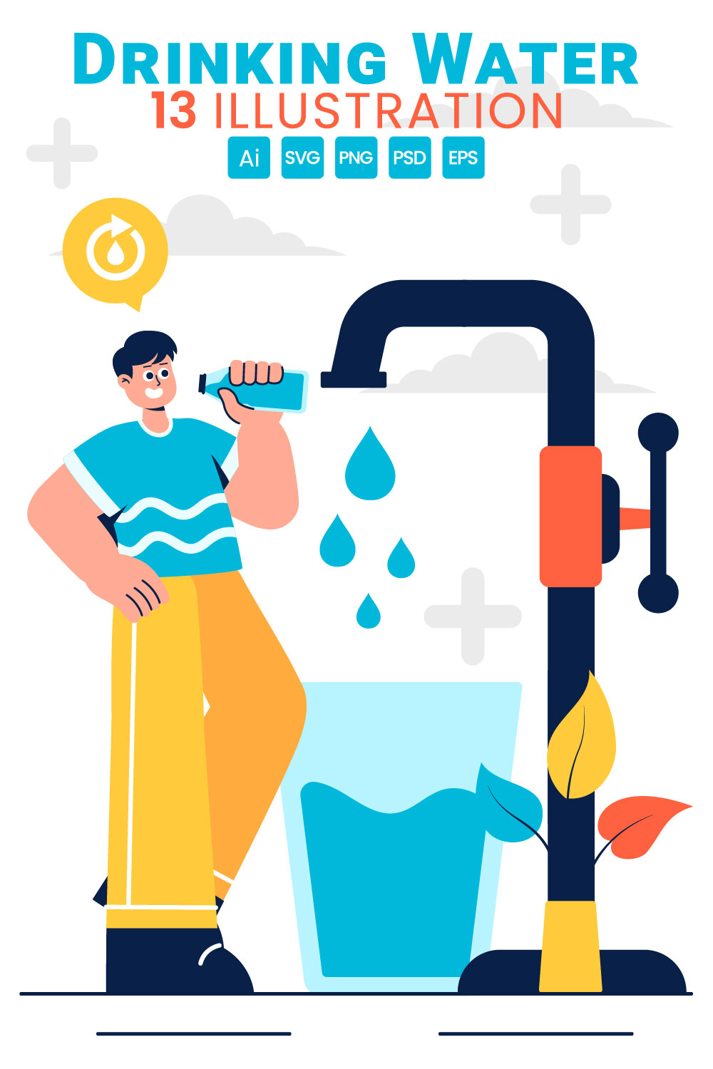 13 Drinking Water Illustration pinterest preview image.