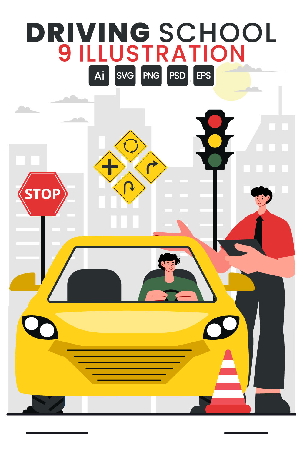 9 Driving School Illustration pinterest preview image.