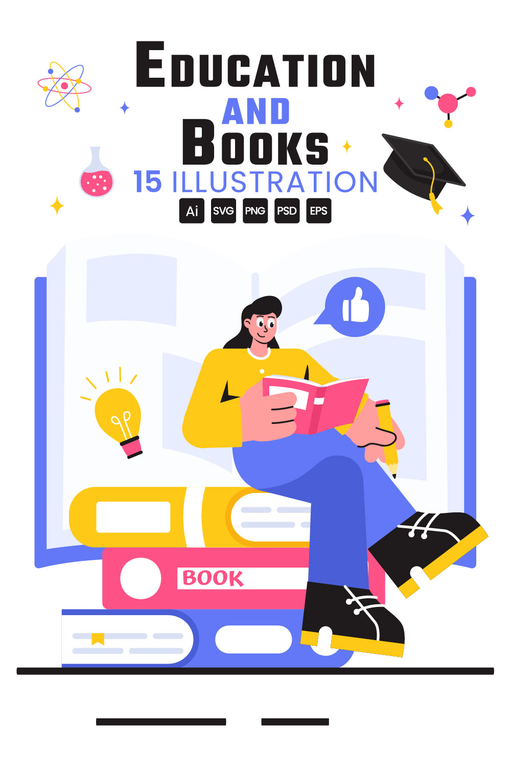 15 Education and Books Illustration pinterest preview image.