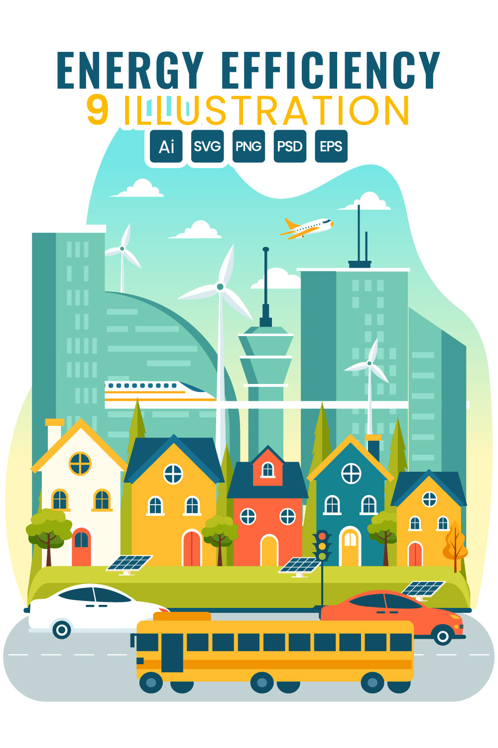 9 Energy Efficiency in the City Illustration pinterest preview image.