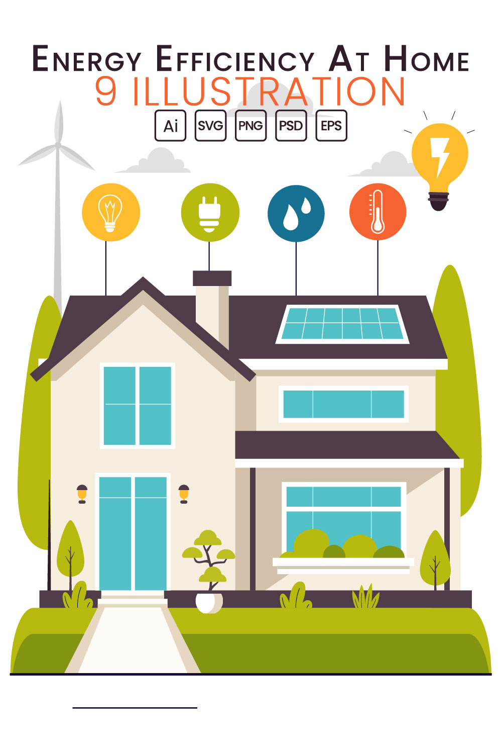 9 Energy Efficiency at Home Illustration pinterest preview image.