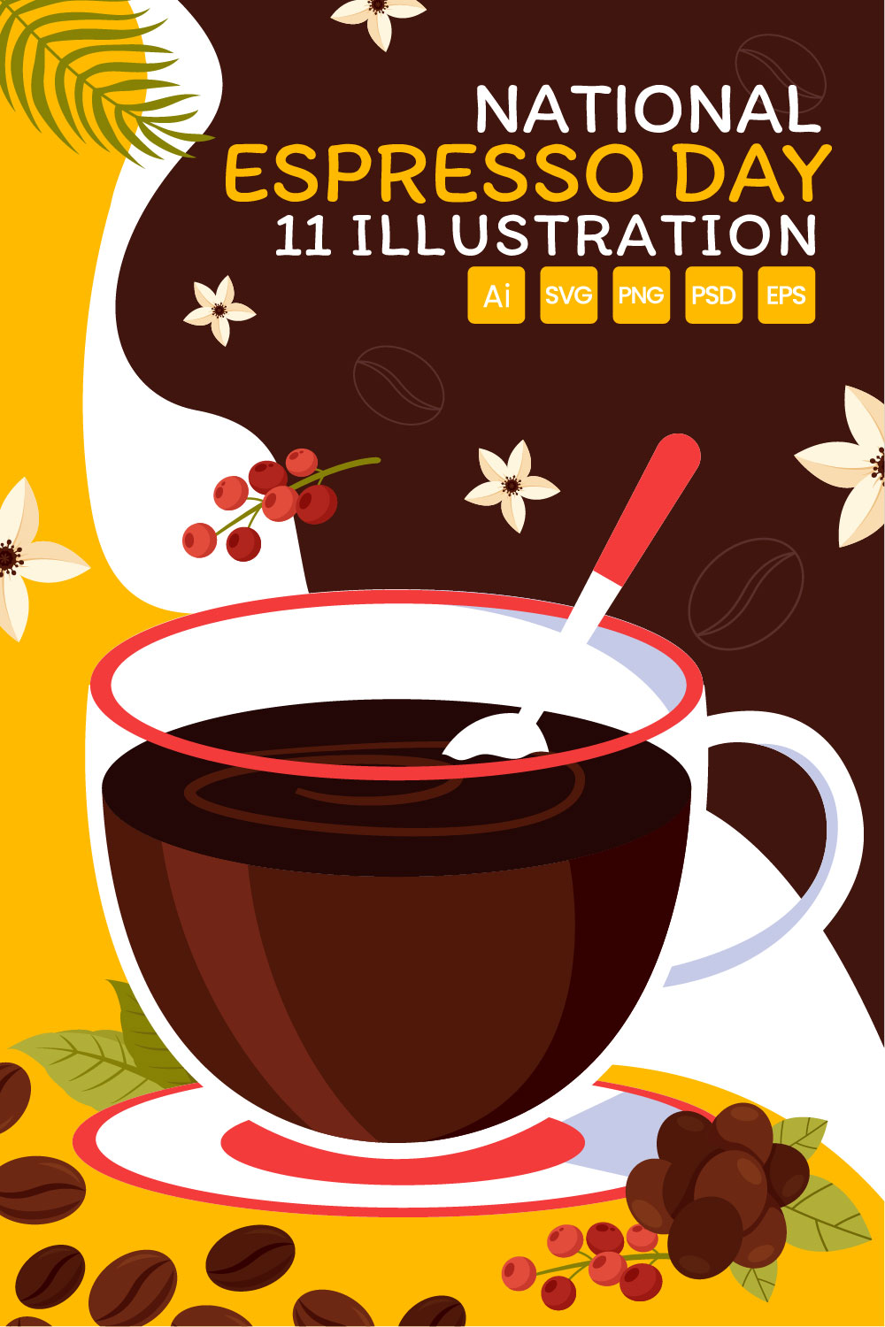 11 National Espresso Day Illustration pinterest preview image.