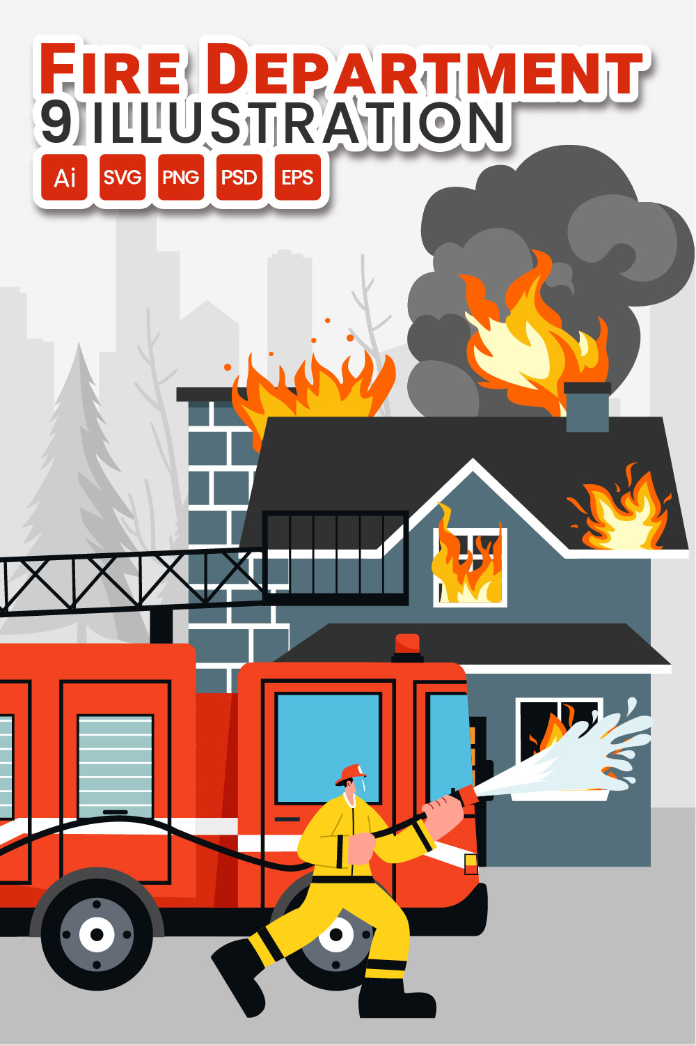 9 Fire Department or Firefighter Illustration pinterest preview image.