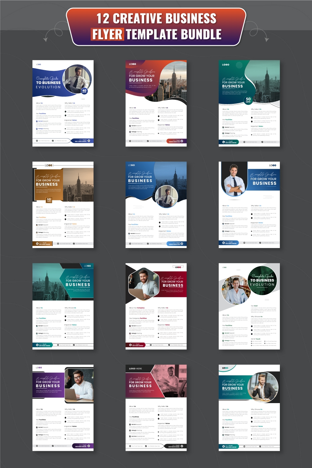 Business flyer design template bundle pinterest preview image.