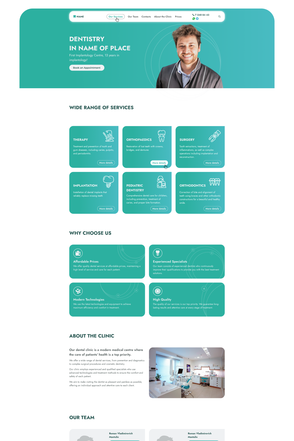 Dental Clinic Landing Page Template pinterest preview image.