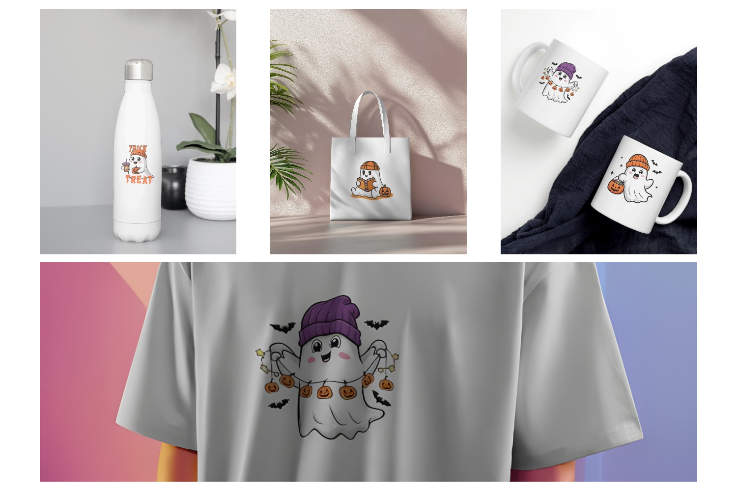 12 Cute Ghost with Pumpkins T-shirt Design halloween pinterest preview image.