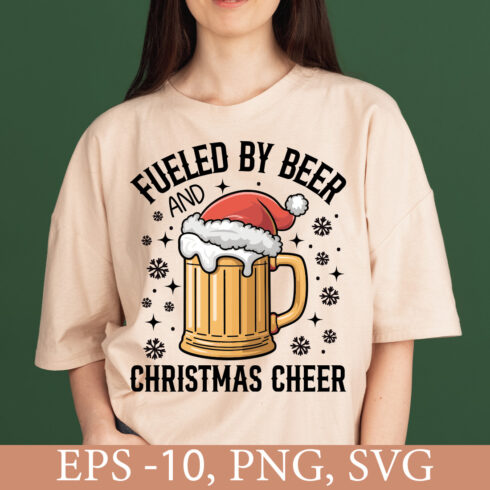 Fueled by beer and Christmas cheer Tshirt cover image.