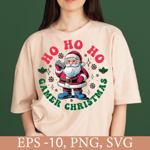 Funny Kids Christmas Gamer T Shirt cover image.