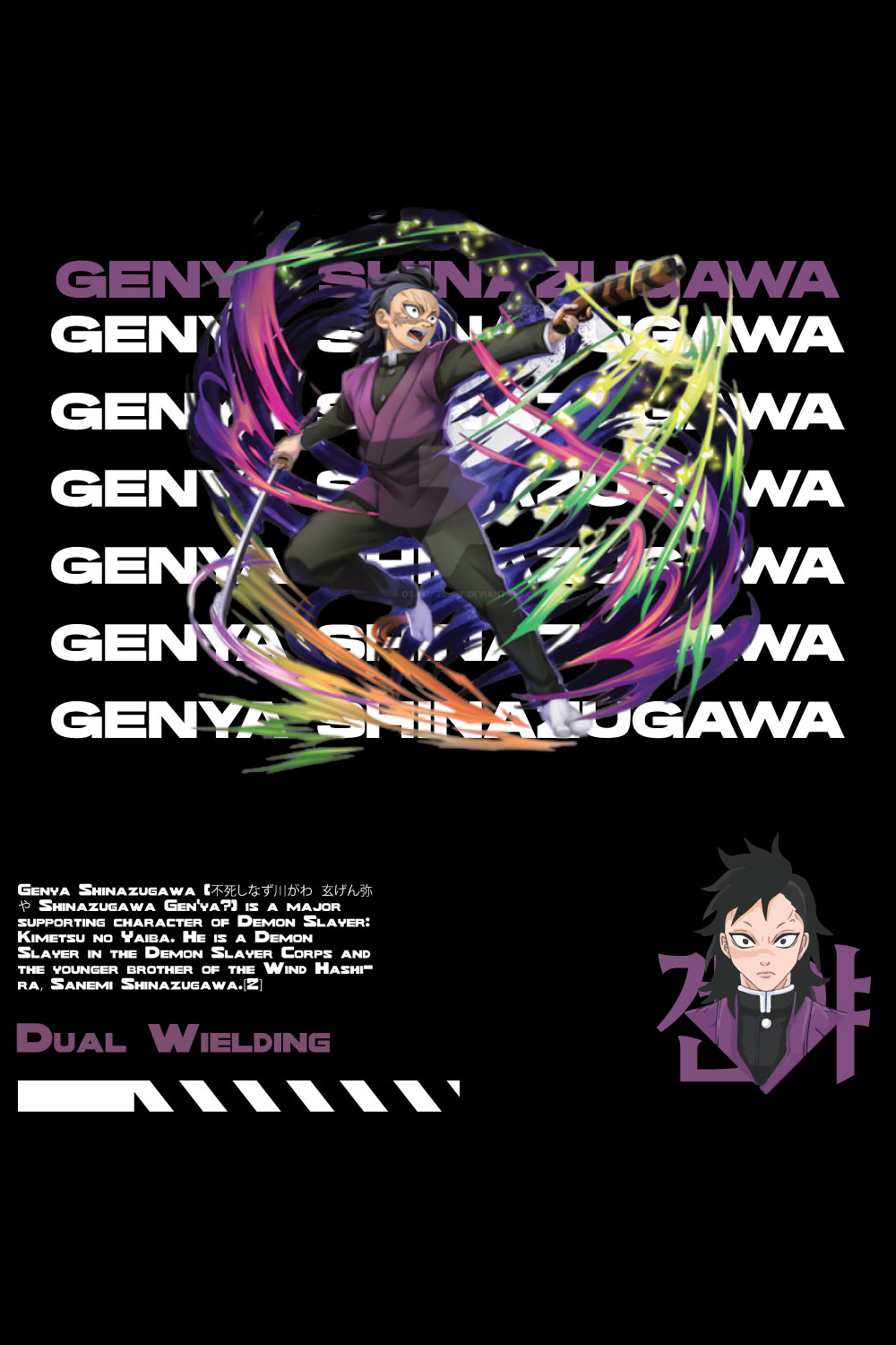 Anime t shirt , demon slayer character, Genya Shinazugawa pinterest preview image.