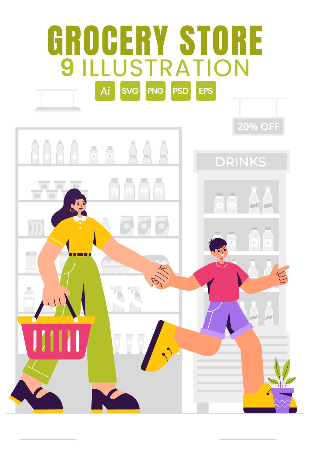 9 Grocery Store Shelf Illustration pinterest preview image.