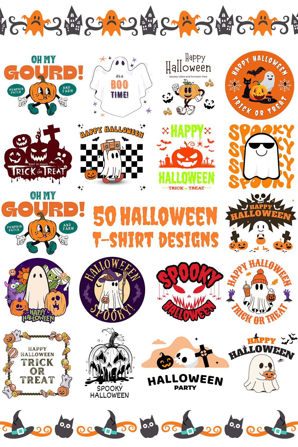 50 Halloween T-shirt Designs Bundle pinterest preview image.