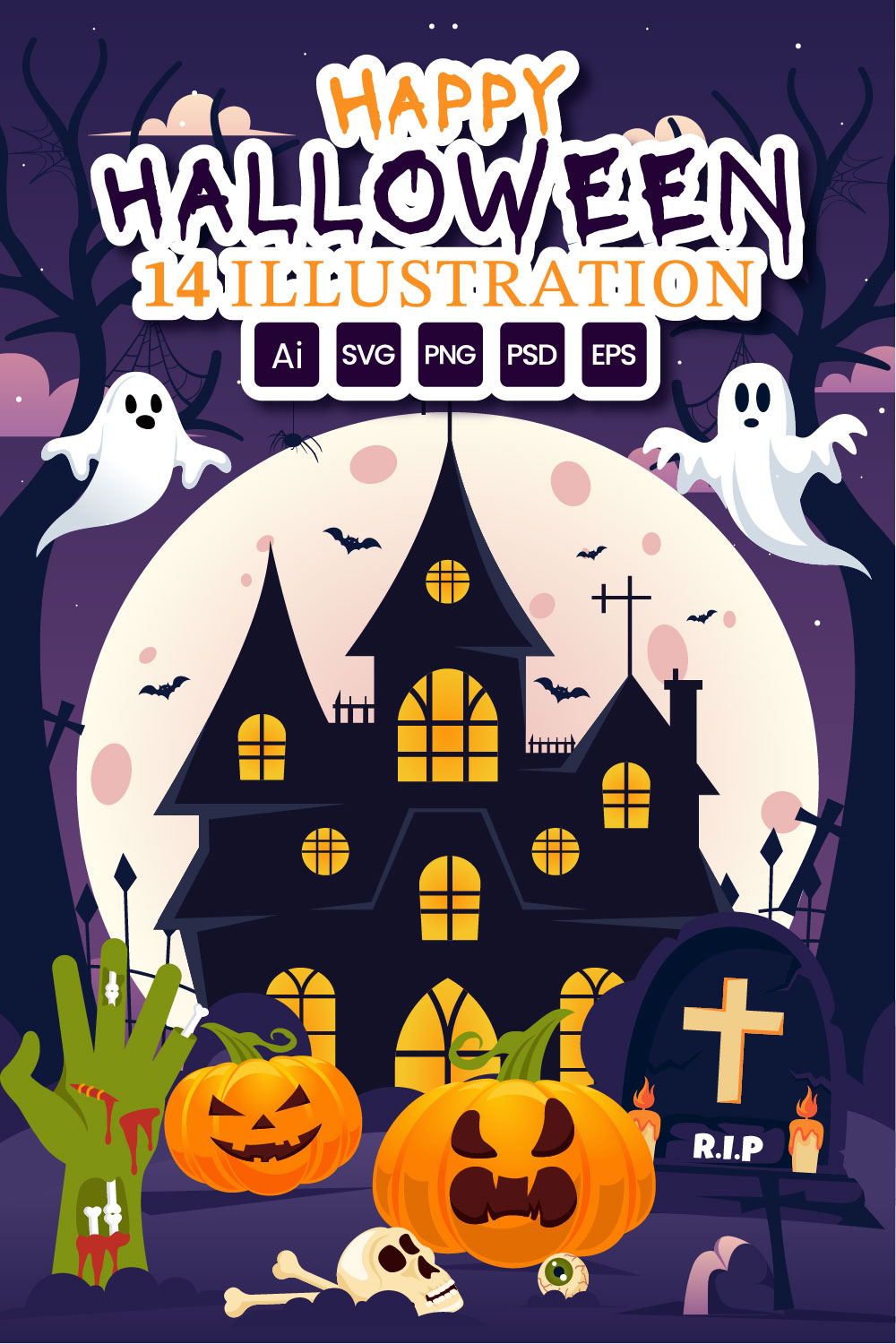 14 Halloween Night Background Illustration pinterest preview image.