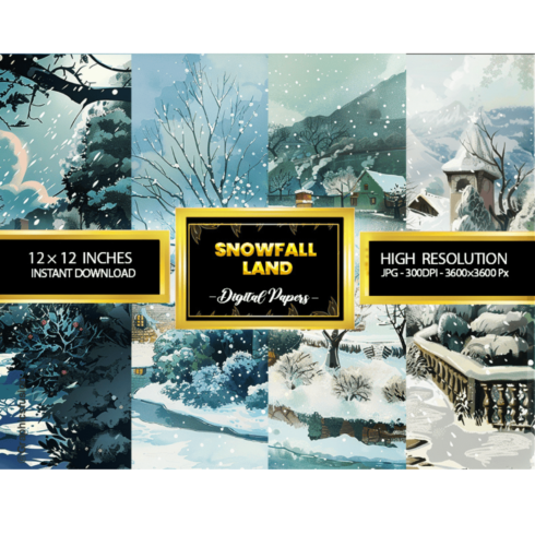 Snowfall Land: Enchanting Winter Digital Paper Pack cover image.