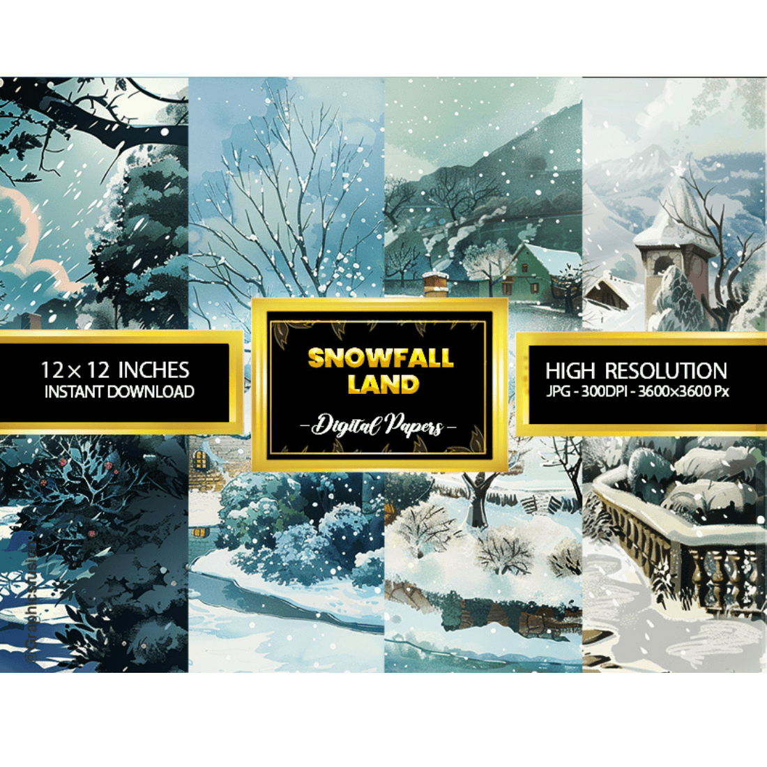 Snowfall Land: Enchanting Winter Digital Paper Pack cover image.