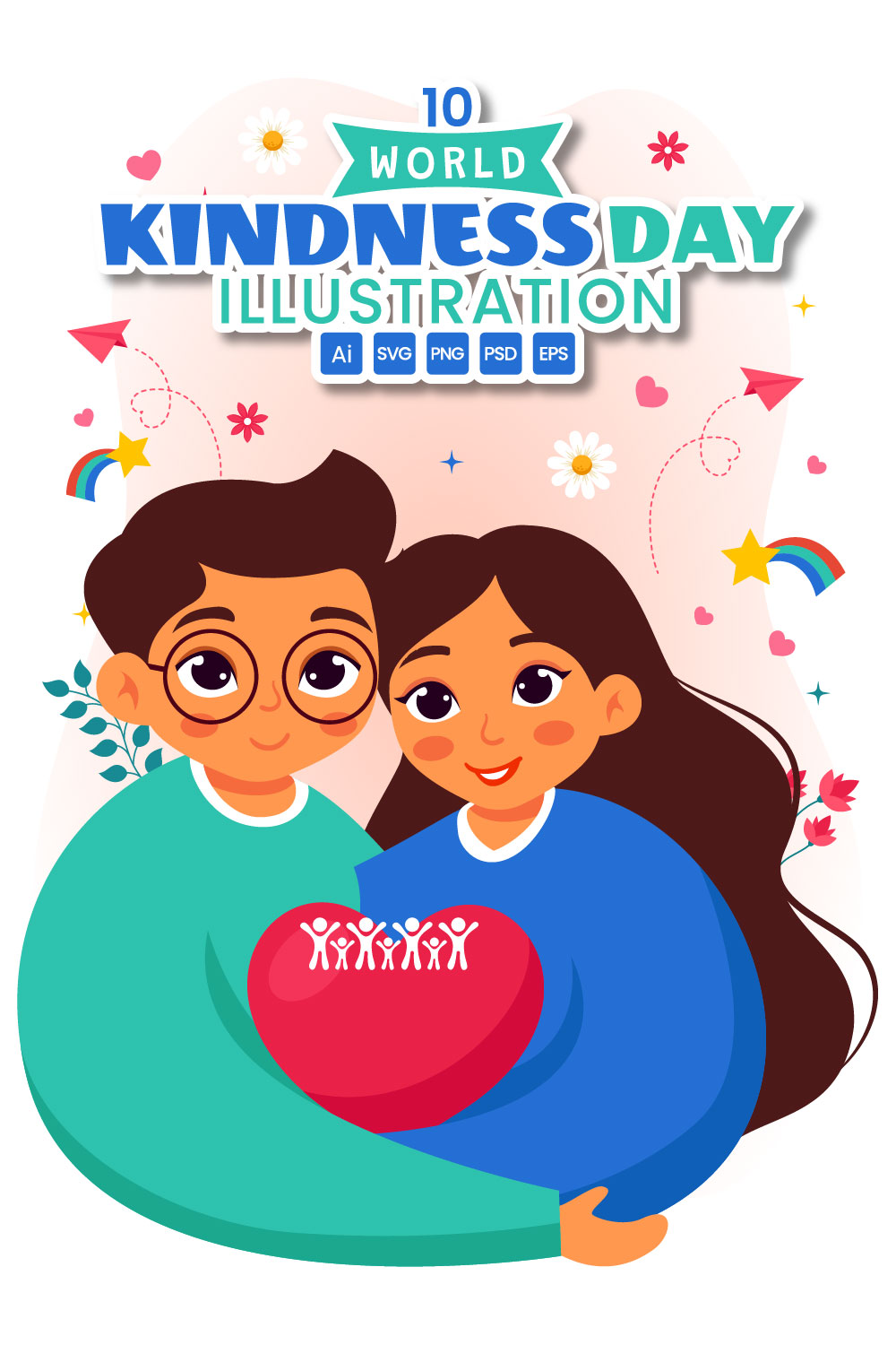 10 World Kindness Day Illustration pinterest preview image.