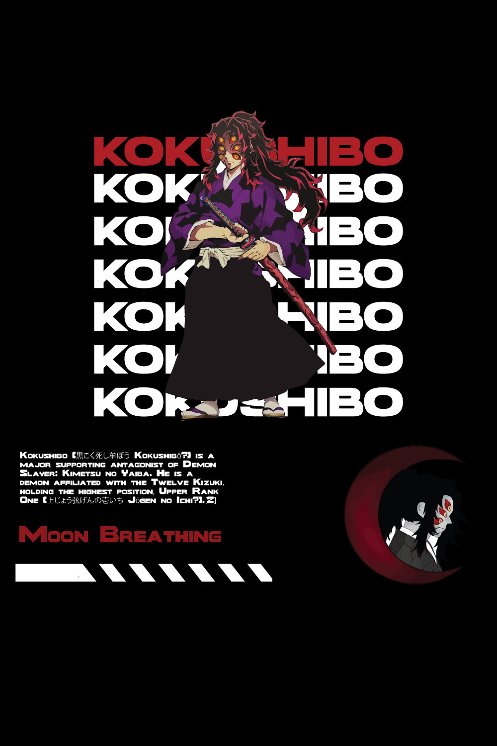 Anime t shirt , demon slayer character, Kokushibo- pinterest preview image.