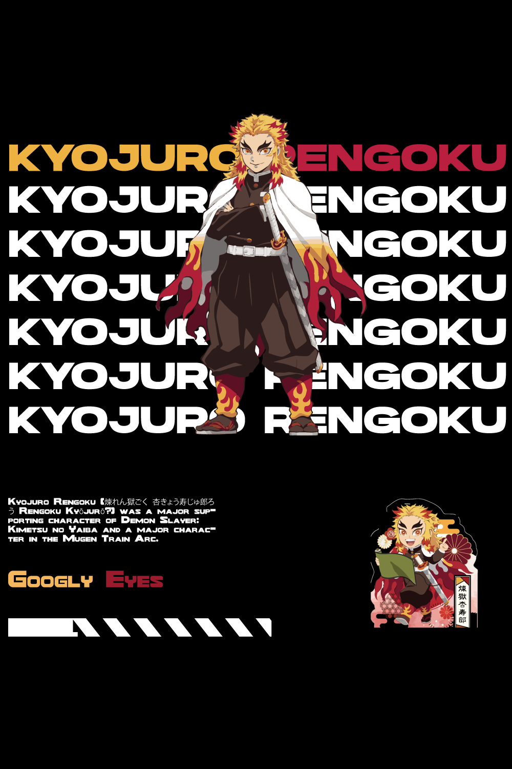 Anime t shirt , demon slayer character, Kyojuro-Rengoku- pinterest preview image.