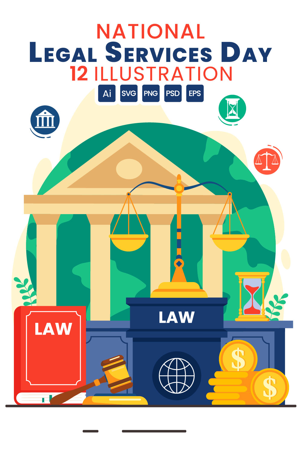 12 National Legal Services Day Illustration pinterest preview image.