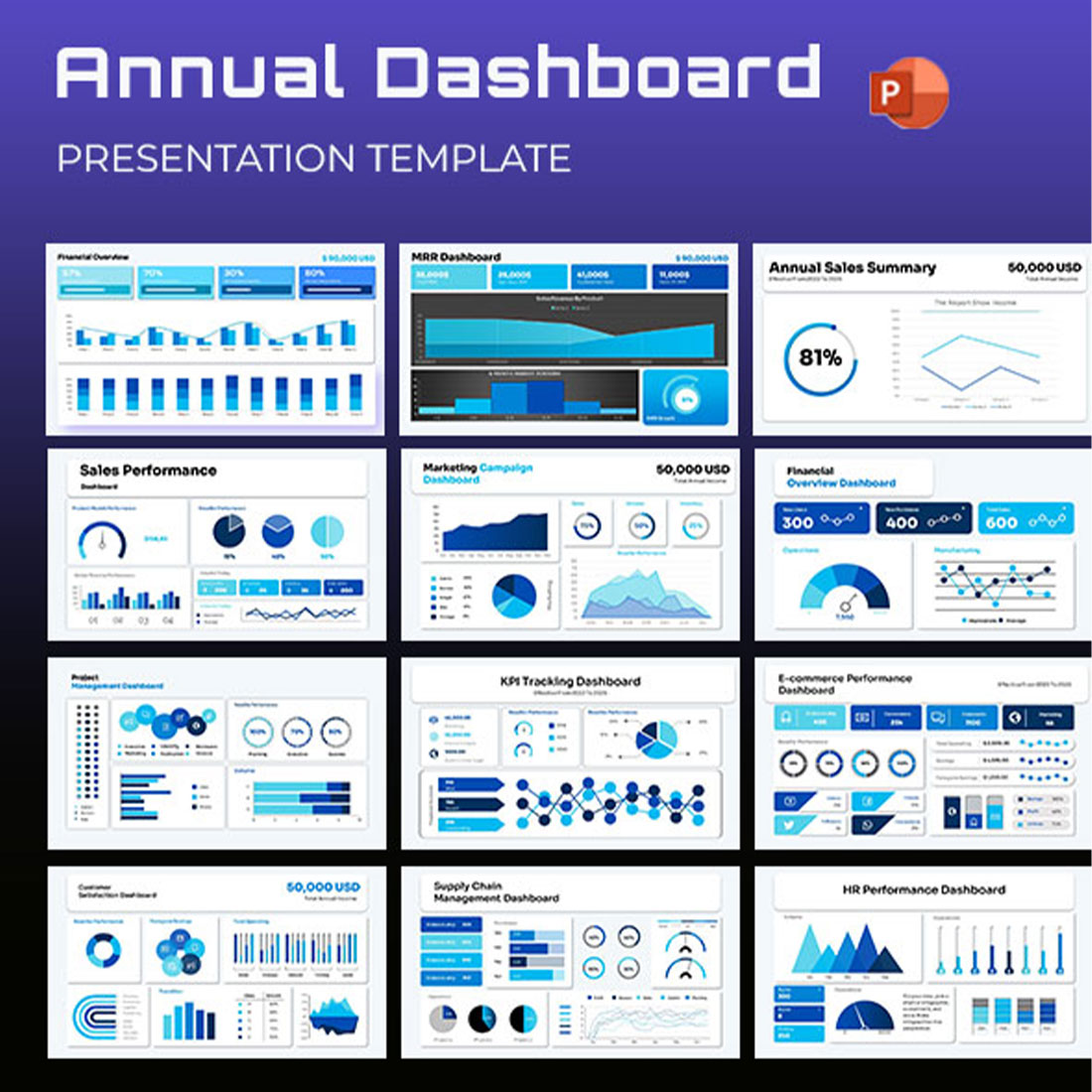 Annual sale Performance dashboard Template cover image.