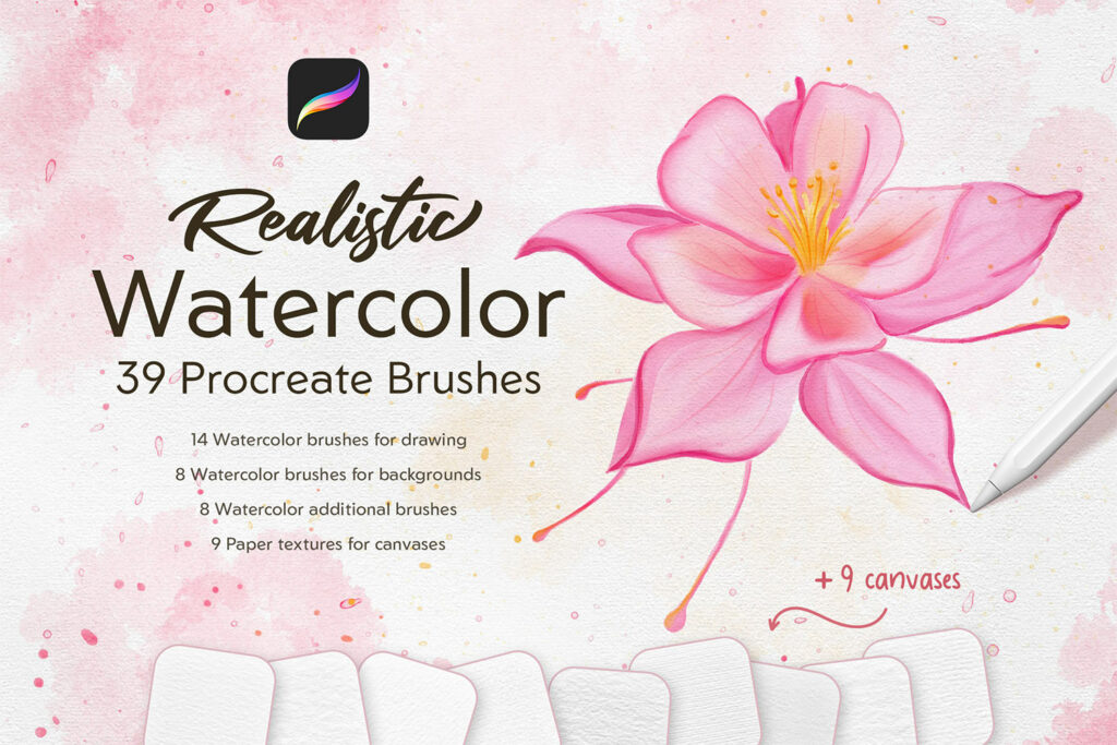 Realistic Watercolor Procreate Brushes - MasterBundles