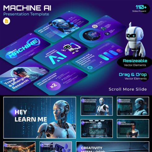 Machine AI Google slides Presentation Themes cover image.