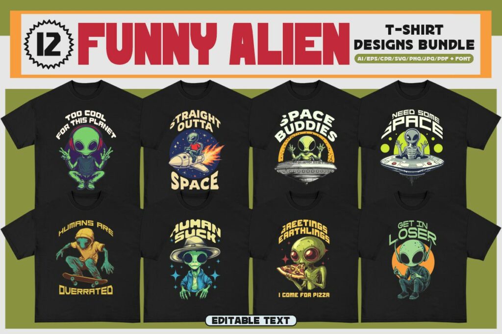 Funny Alien T-shirt Designs Bundle - MasterBundles
