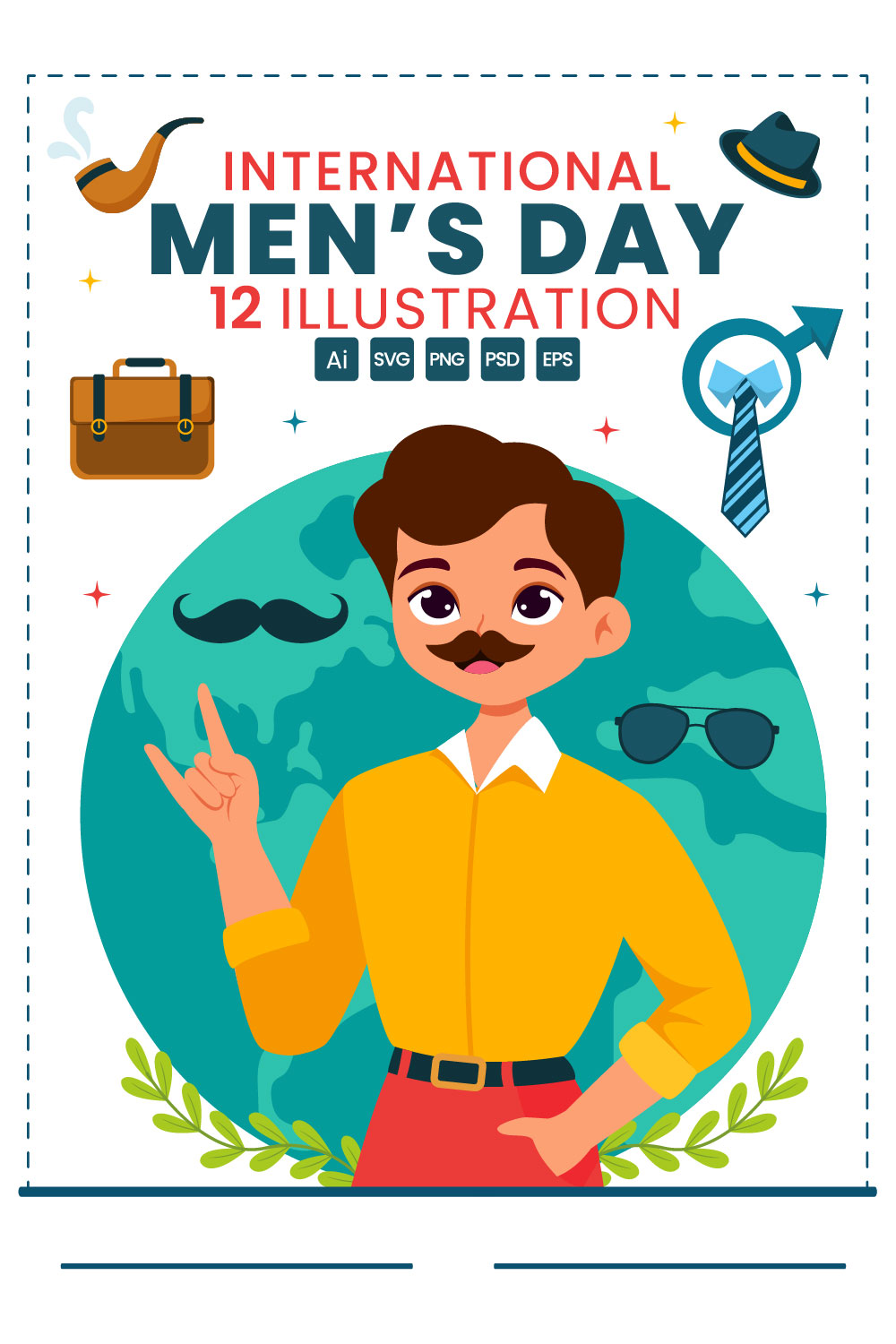 12 International Men's Day Illustration pinterest preview image.